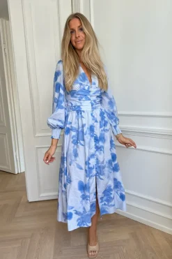 Adelic Long Dress Abstract Blue Flower Print