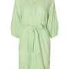 Alberta 3/4 Stripe Short Dress Snow White Classic Green Stripes