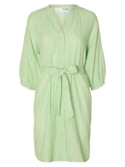 Alberta 3/4 Stripe Short Dress Snow White Classic Green Stripes