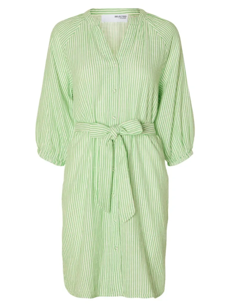 Alberta 3/4 Stripe Short Dress Snow White Classic Green Stripes