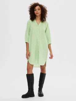 Alberta 3/4 Stripe Short Dress Snow White Classic Green Stripes