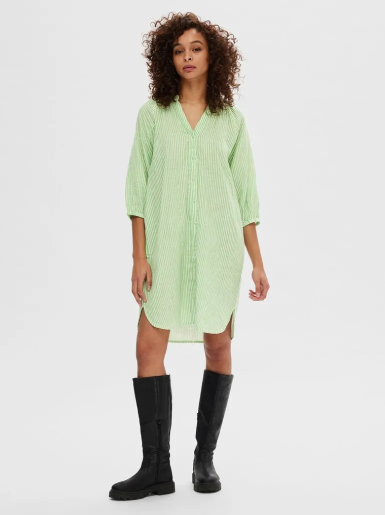Alberta 3/4 Stripe Short Dress Snow White Classic Green Stripes