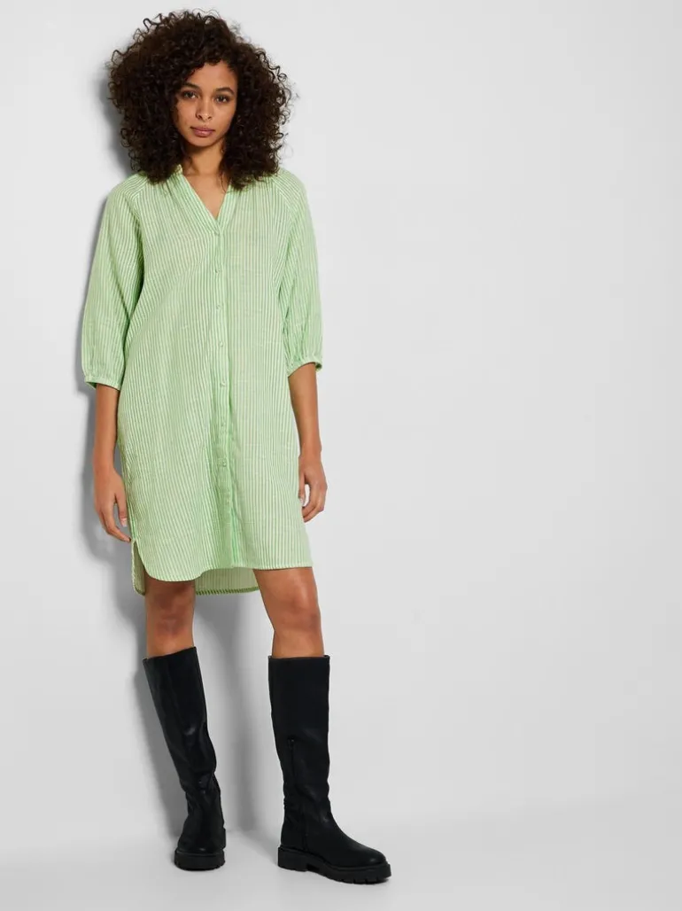 Alberta 3/4 Stripe Short Dress Snow White Classic Green Stripes