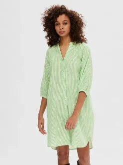 Alberta 3/4 Stripe Short Dress Snow White Classic Green Stripes