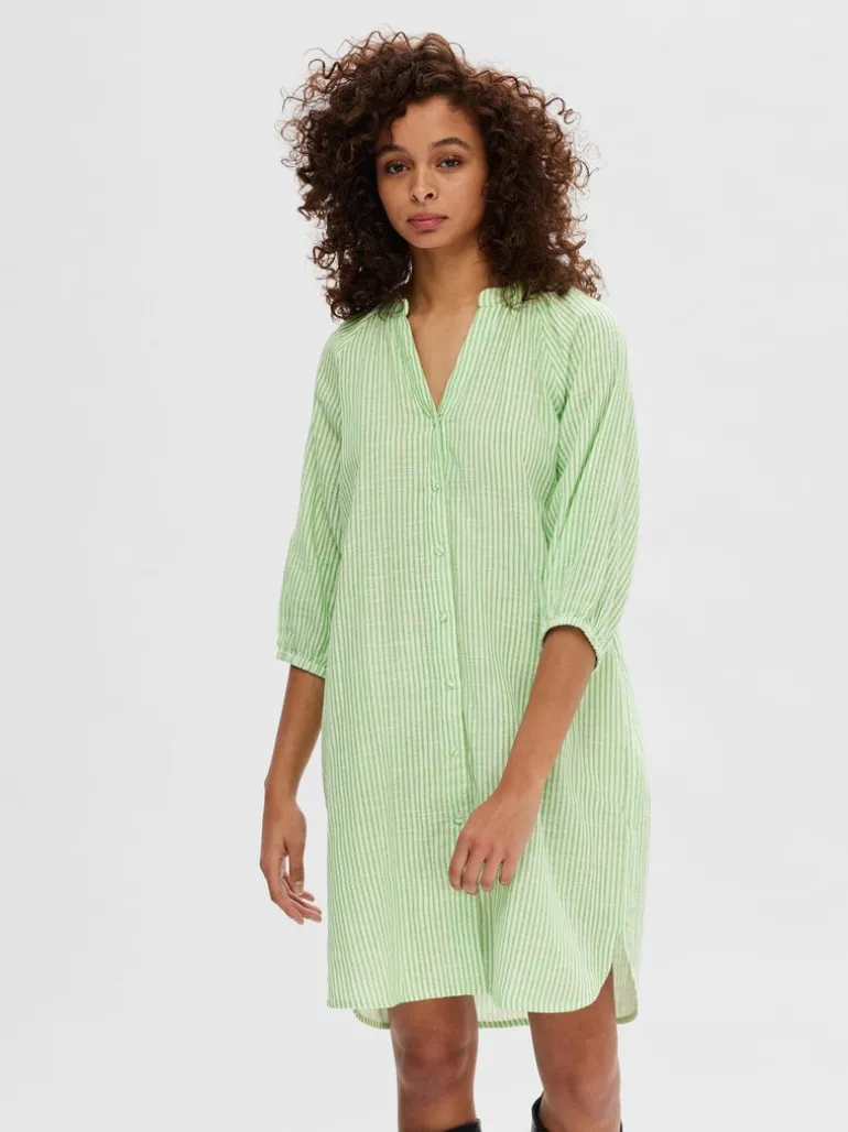 Alberta 3/4 Stripe Short Dress Snow White Classic Green Stripes