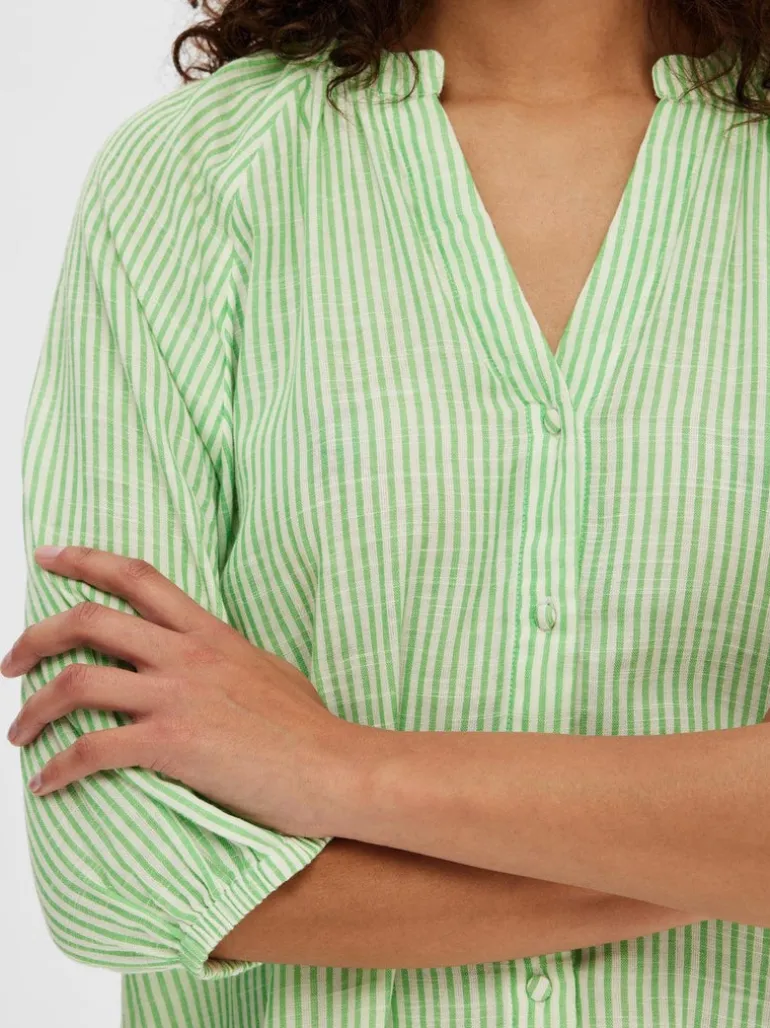 Alberta 3/4 Stripe Short Dress Snow White Classic Green Stripes