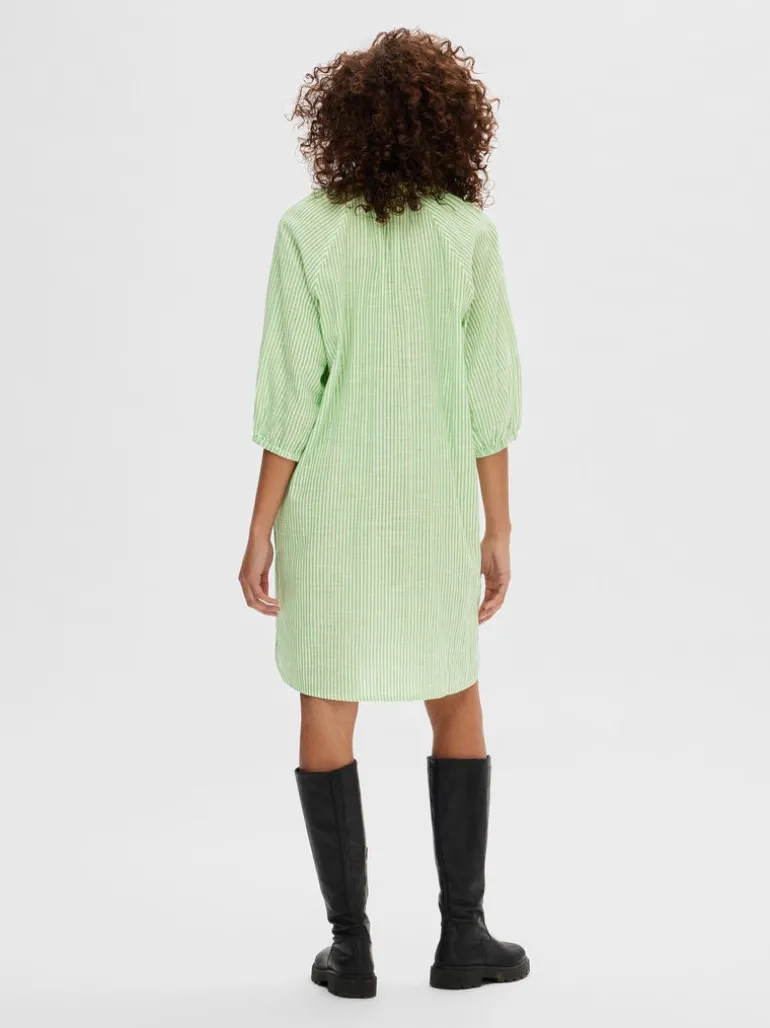 Alberta 3/4 Stripe Short Dress Snow White Classic Green Stripes