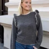 Alva Frills Ls Knit O-Neck Medium Grey Melange Birch
