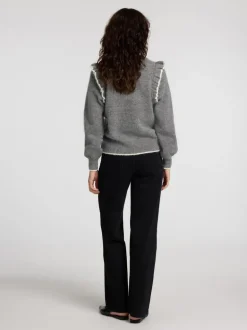 Alva Frills Ls Knit O-Neck Medium Grey Melange Birch