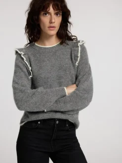 Alva Frills Ls Knit O-Neck Medium Grey Melange Birch