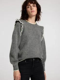 Alva Frills Ls Knit O-Neck Medium Grey Melange Birch