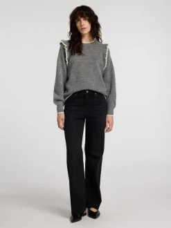 Alva Frills Ls Knit O-Neck Medium Grey Melange Birch