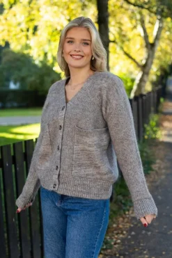 Alva Ls Knit Cardigan Steel Gray Birch