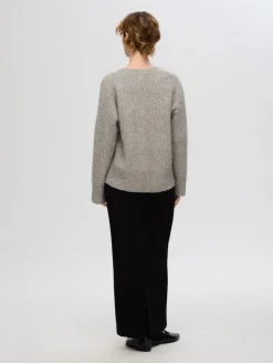 Alva Melange Ls Knit V-Neck Steel Gray Birch
