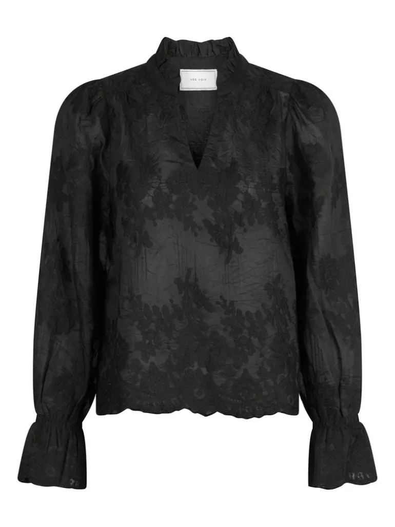 Amara Big Embroidery Blouse Black