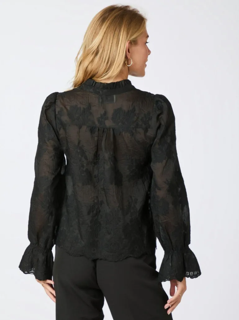 Amara Big Embroidery Blouse Black