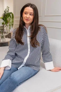 Anne Ls Striped Shirt Navy Blazer Star White
