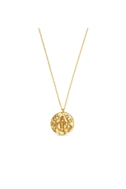 Aquarius Zodiac Medallion Necklace Pale Gold