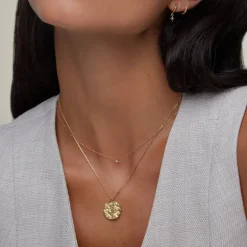 Aquarius Zodiac Medallion Necklace Pale Gold
