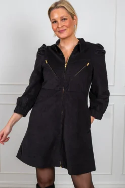Baby Cord Collared Dress Black