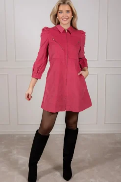 Baby Cord Collared Dress Raspberry
