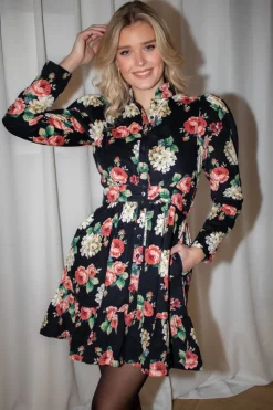 Baby Cord Mini Dress Midnight Roses