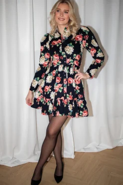 Baby Cord Mini Dress Midnight Roses