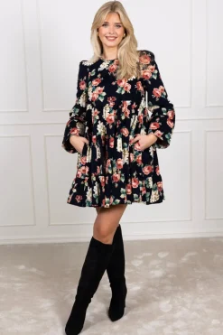 Baby Cord Shift Dress Midnight Roses