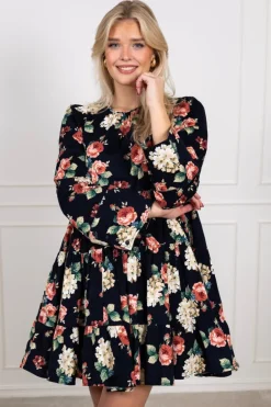 Baby Cord Shift Dress Midnight Roses