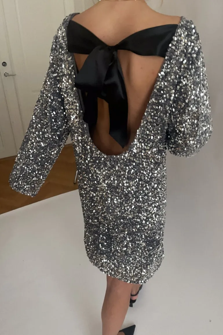 Bella Sequin Bow Dress Grey Silver