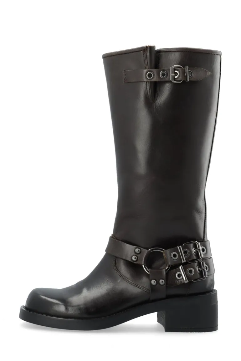 Biaharper Biker Boot Pull Up Leather Dark Brown