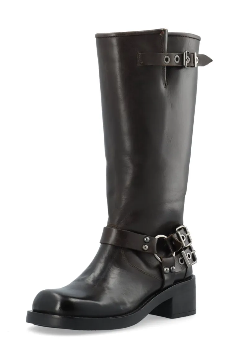 Biaharper Biker Boot Pull Up Leather Dark Brown