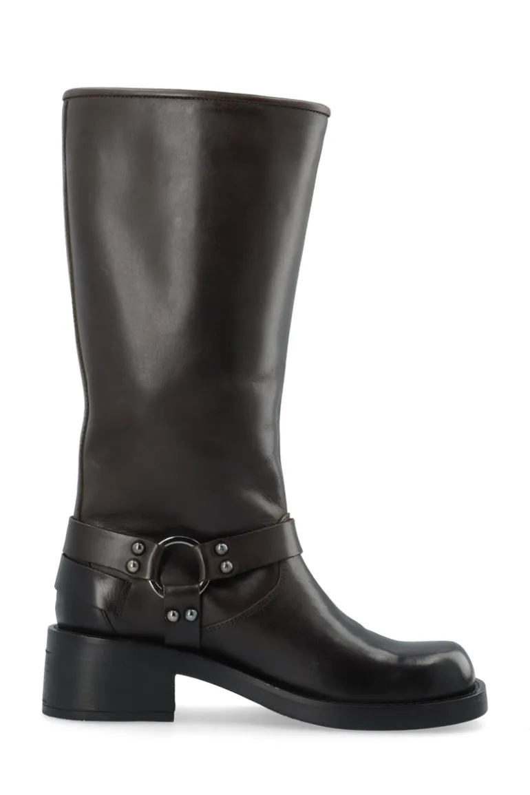 Biaharper Biker Boot Pull Up Leather Dark Brown