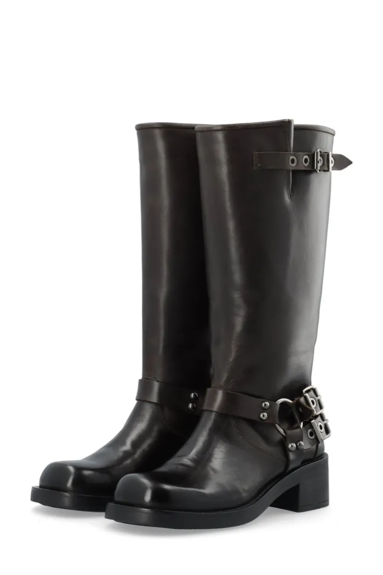 Biaharper Biker Boot Pull Up Leather Dark Brown