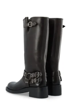 Biaharper Biker Boot Pull Up Leather Dark Brown