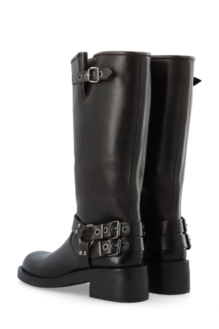Biaharper Biker Boot Pull Up Leather Dark Brown