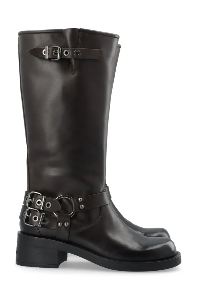 Biaharper Biker Boot Pull Up Leather Dark Brown