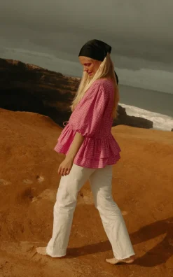 Boxy Bow Top Hot Pink Check