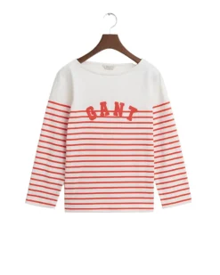 Breton Striped Boat Neck T-Shirt Orange Red