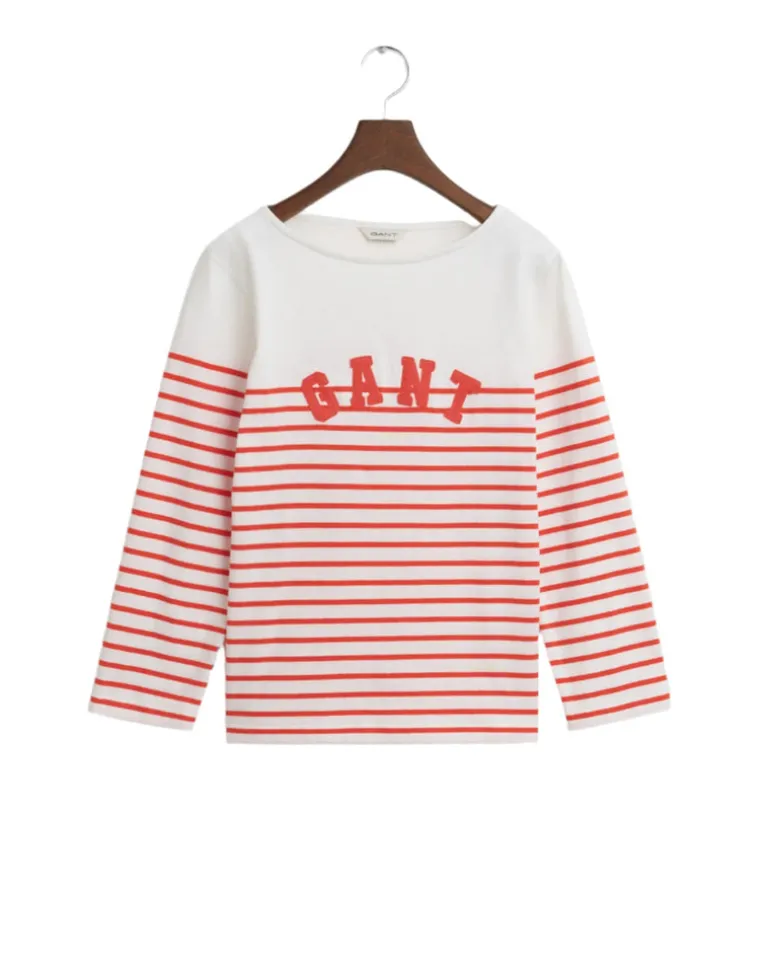 Breton Striped Boat Neck T-Shirt Orange Red