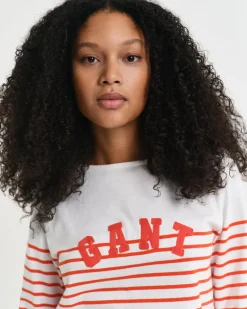 Breton Striped Boat Neck T-Shirt Orange Red