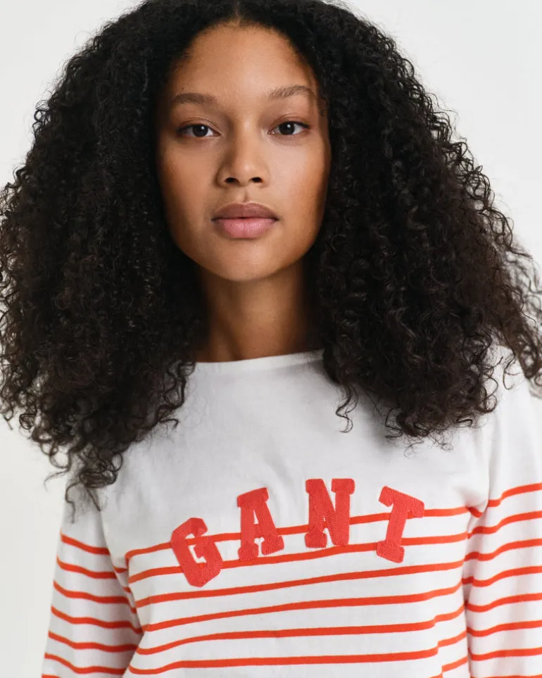 Breton Striped Boat Neck T-Shirt Orange Red