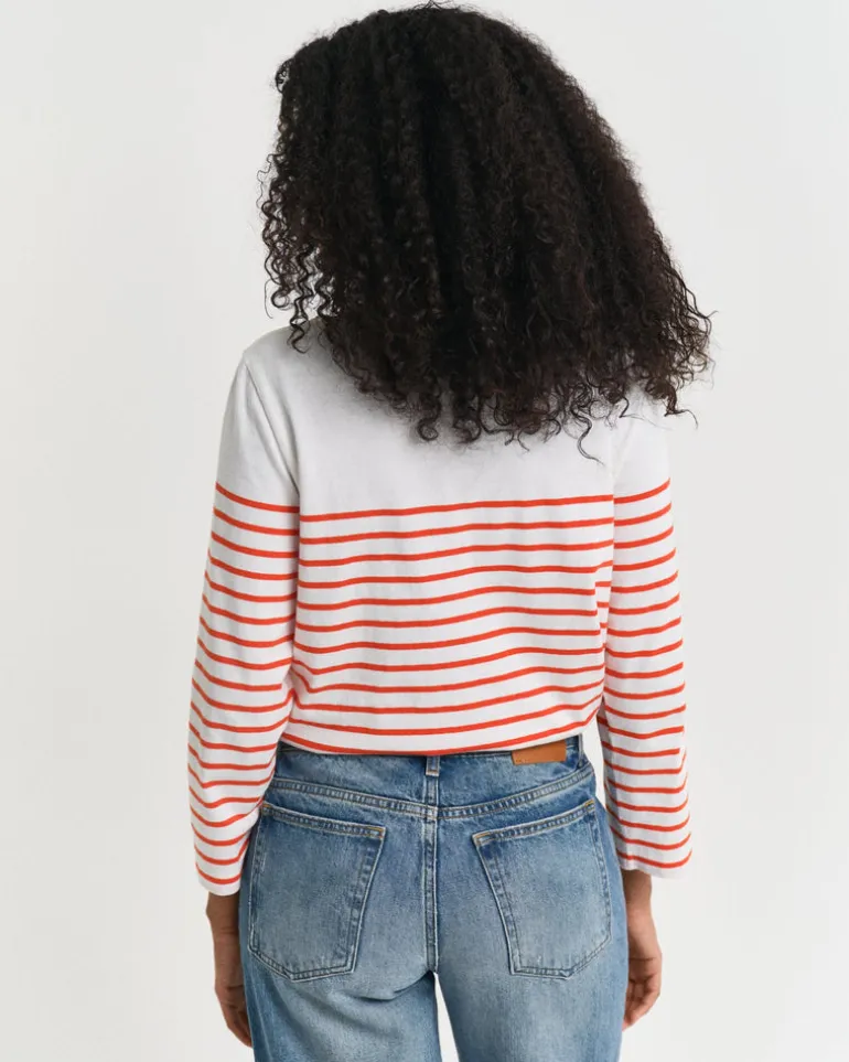 Breton Striped Boat Neck T-Shirt Orange Red