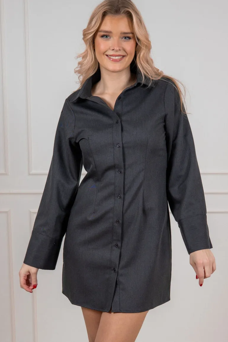 Cajsa Solid Shirt Dress Dark Grey