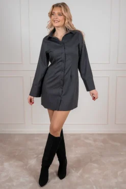 Cajsa Solid Shirt Dress Dark Grey