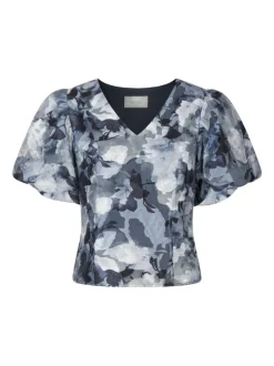 Camia Brocade Floral Blouse Floral Grey
