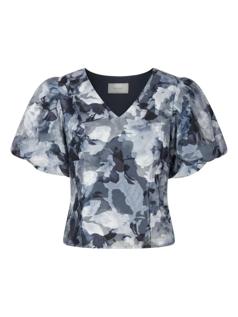 Camia Brocade Floral Blouse Floral Grey