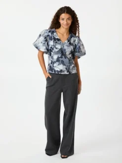 Camia Brocade Floral Blouse Floral Grey