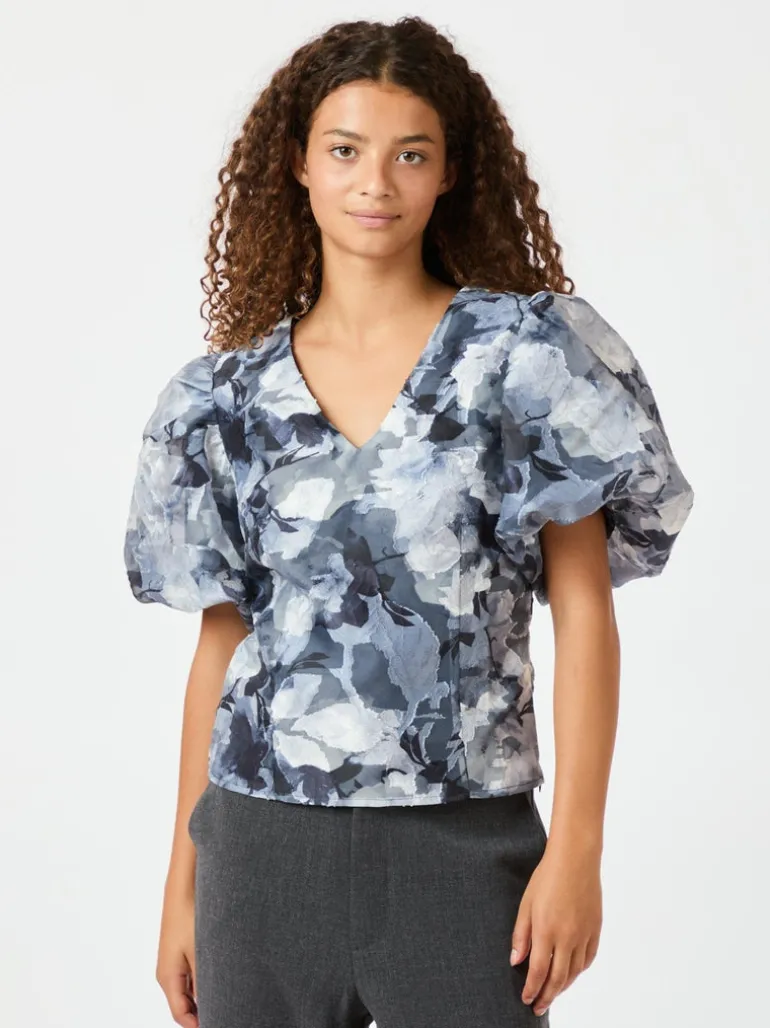 Camia Brocade Floral Blouse Floral Grey