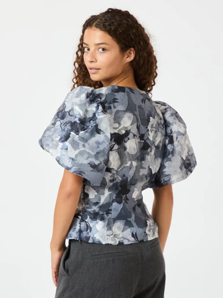 Camia Brocade Floral Blouse Floral Grey